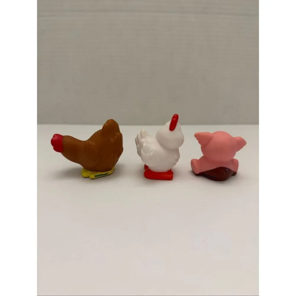 Fisher Price Little People White Chicken Brown Chicken Pig in Mud Farm Animals